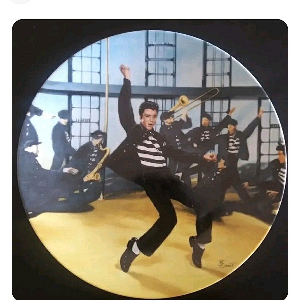 Elvis Presley Looking at a Legend Collector Plate Jail House Rock